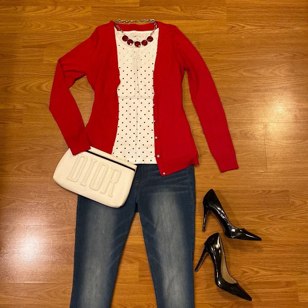 Old Navy crystal rhinestone cardigan polka dot tank top